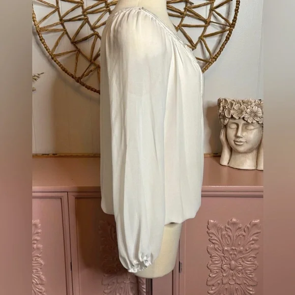 Women’s MediumSophie Max Cream Blouse with Embellished Neckline and Long Sleeves - Picture 2 of 7